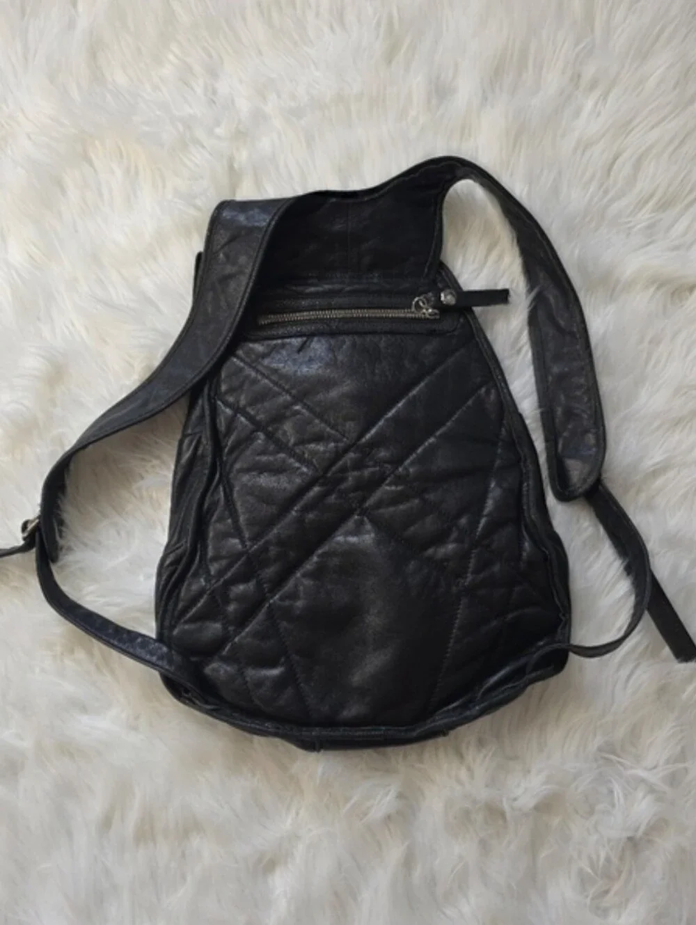 Dautore Black Quilted Backpack with Top Zipper Pocket